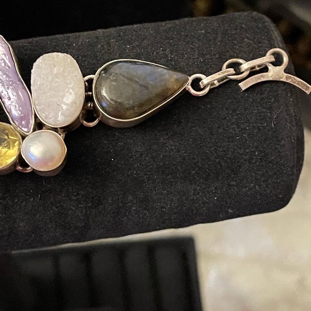 Silver Bracelet 7” With Multiple Gems - image 4